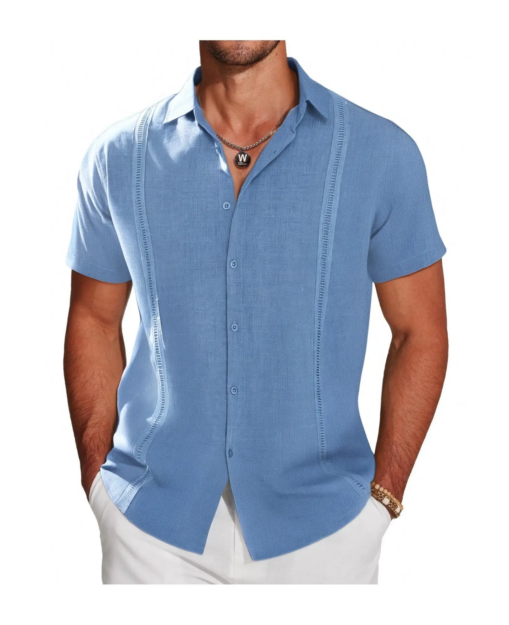 COOFANDY Mens Short Sleeve Cuban Guayabera Shirt Casual Summer Beach Button Down Shirts Menswear Top Clothing Soft