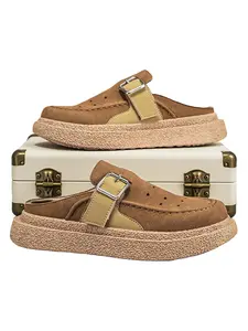 Men's Vintage Thick Sole Half Slipper, One-Step Elevator Non-Slip Cool Slippers, Commute Work Driving Dating Casual Shoes Slides