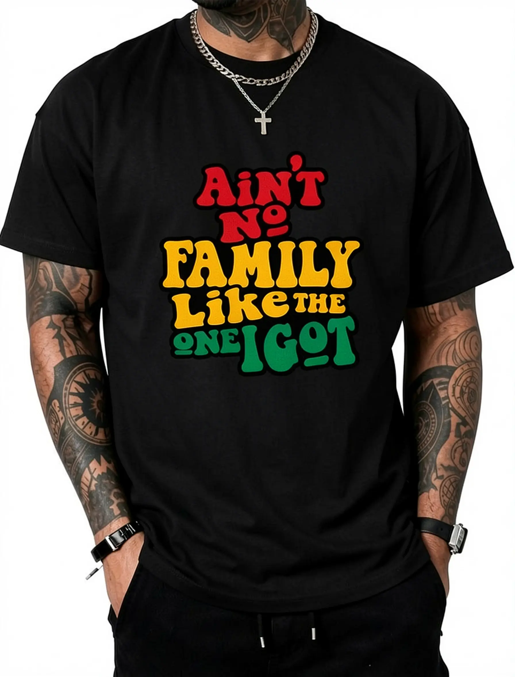 Fun Family Gathering T-Shirt - I have such a great family, no one else compares Heavyweight Crew Neck T-Shirt, Red, Yellow, Green Text - Classic Retro Style, Crew Neck Short Sleeve, Machine Washable, Suitable for Casual Sportswear, Comfortable T-Shirt