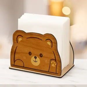Cute Shy Bear Print Napkin Holder, Farmhouse Style Wooden Paper Towel Box, Table Decor, Bathroom Cabinet, Party, Kitchen, Outdoor Picnic