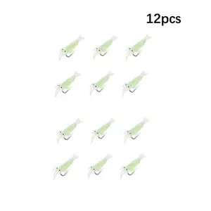 12 Piece Glow-In-The-Dark Shrimp Lure Set, Soft Plastic Fishing Bait with Fish Hooks, Fishing Lure Kit, Fishing Accessories for Anglers