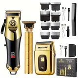 MOVATEK 3 Piece Professional Blonde Hair Clipper & Trimmer Kit for Men USB Rechargeable Barber Set Featuring LCD Display, Adjustable Blade Hair Clippers, and Professional Men's Trimmer Hair Cutting Kits, Face