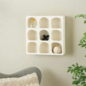 Geometric Wooden 9 Cubby Room   with Abstract Block Shapes Solid Wood Wall Mounted Shelves