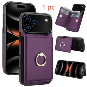 Card Holder Case with 360 Degree Rotating Ring Stand, Durable Wallet Cover Protective Casing Compatible with iPhone 17 Pro Max, 17 Air, 17 Pro, 17