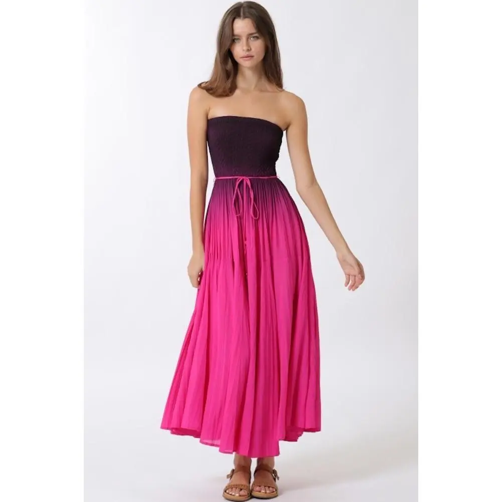 Strapless Ombre Maxi Dress Fuchsia