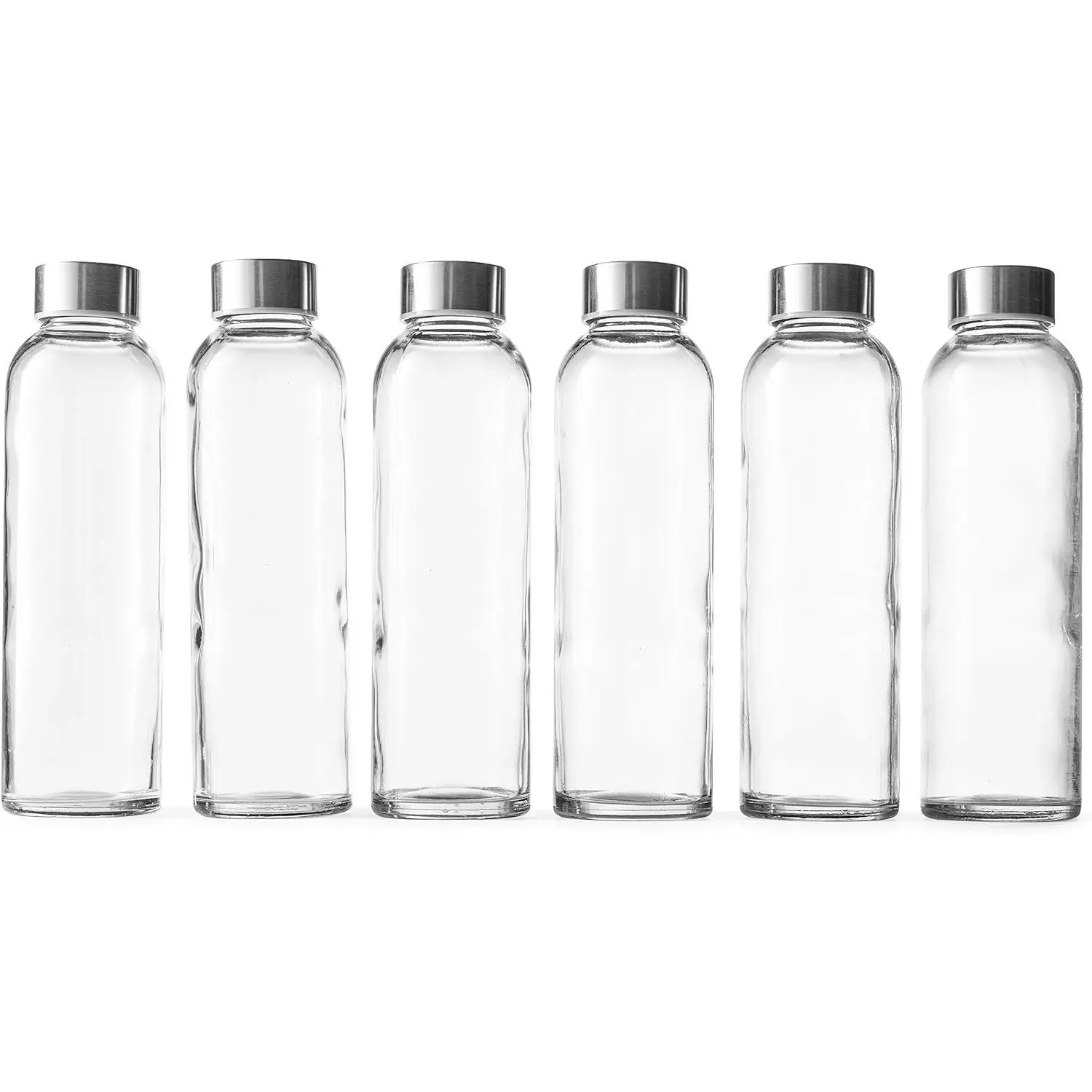 18 oz Clear Glass Bottles with Lids | Natural BPA Free Eco Friendly, Reusable Refillable Water Bottles for Juicing | Wide Mouth Liquid Storage Contain