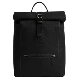 COACH Pebbled Leather Backpack with Logo Snap Closure for Men, Minimalist Style in Black