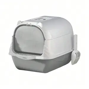 Fully Enclosed Cat Litter Box With Hood And Handle Durable With Flap On Front
