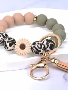 Women's Handmade Daisy Silicone Bead Bracelet Pendant, Coin Purse Charm, Keychain, Anti-Loss, Trendy Accessory, 1pc