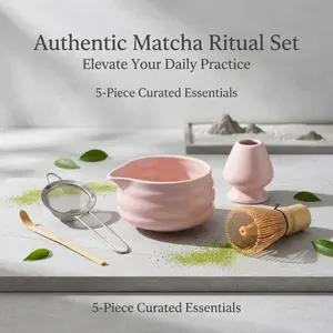 Authentic Japanese Matcha Ceremony Set, Matte Ceramic Chawan, Artisan Bamboo Chasen, Sifter & Chashaku, Curated Essentials for the Traditional Tea Ritual, for Home Tea Making and Mindful Daily Practice, Perfect for Matcha Lovers and Gift-Giving Occasions