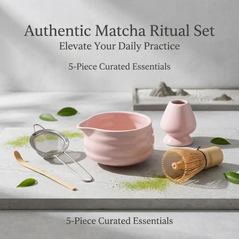 Authentic Japanese Matcha Ceremony Set, Matte Ceramic Chawan, Artisan Bamboo Chasen, Sifter & Chashaku, Curated Essentials for the Traditional Tea Ritual, for Home Tea Making and Mindful Daily Practice, Perfect for Matcha Lovers and Gift-Giving Occasions