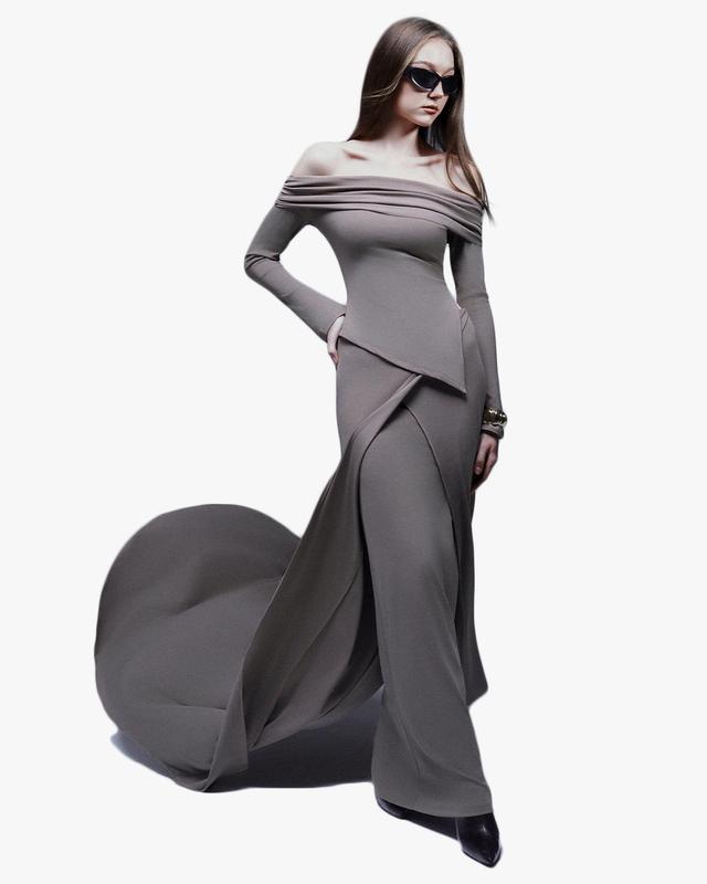 Women's Trendy Off Shoulder Boat Neck Long Top Trendy Holiday Christmas Party Outfits Sexy Going Out Fold Over Shirt 2025 (US, Alpha, Large, Regular, Regular, Stone Beige, Long Sleeve)