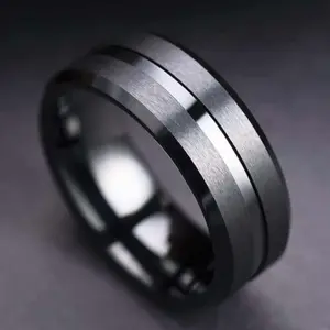 Men's 8mm Black Wedding Ring, Sleek Modern Tungsten Ring for Daily Wear, Durable Engagement Band, Perfect Jewelry Gift for Anniversary, Father’s Day