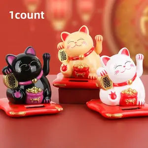 Solar Powered Lucky Cat Car Ornament, 1 Count Cute Cat Design Car Dashboard Decoration, Car Interior Decoration Accessories for Car Office Home, Car Interior Decorative