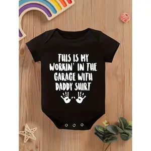 Baby Boy and Girl Casual "This Is My Dad and I Work Clothes in the Garage" Short Sleeve Rompers, Suitable for Indoor and Outdoor Wear, for Outdoor