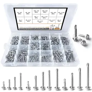 410 Stainless Steel Self Tapping TEK Screws Assortment,430 pcs #8#10#12 Hex  Self Drilling Screws for Metal, Length 1/2" to 2"