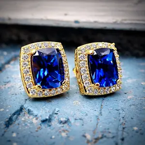 Lab Simulated Sapphire & Diamond Earrings