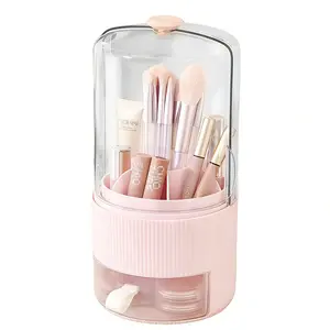 Dust-Proof Makeup Brush Holder with Lid, 360° Rotating Makeup Brush Storage Box, Multilayer Storage, Waterproof Dustproof Design, Transparent Makeup Organizer