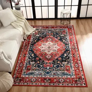 Vintage Persian Medallion Flannel Area Rug - Oriental Distressed Print Carpet for Living Room & Bedroom, Non-Slip Home Decor Decorative Rug #VintagePersianRug #OrientalCarpet #MedallionRug #FlannelMat #BohoHomeDecor