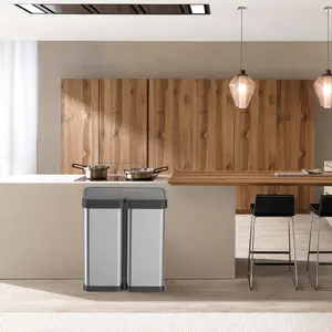 【GARVEE】2 x 8 Gallon Motion Sensor Touchless Stainless Steel Dual Compartment Recycling Garbage Can for Kitchen, Bathroom, Office, and Bedroom - Smart Automatic Waste Management Solution