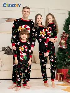 New Christmas Family Pajama Set, Elastic Comfortable Fabric, Holiday Print Casual Wear, Cozy Parent-Child Style for Home Activities