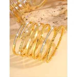 Elegant Rhinestone Decorated Bangle Bracelet, Fashionable Jewelry for Women & Men, Trendy All-match & Exquisite Matching Bracelet for Birthday Gift