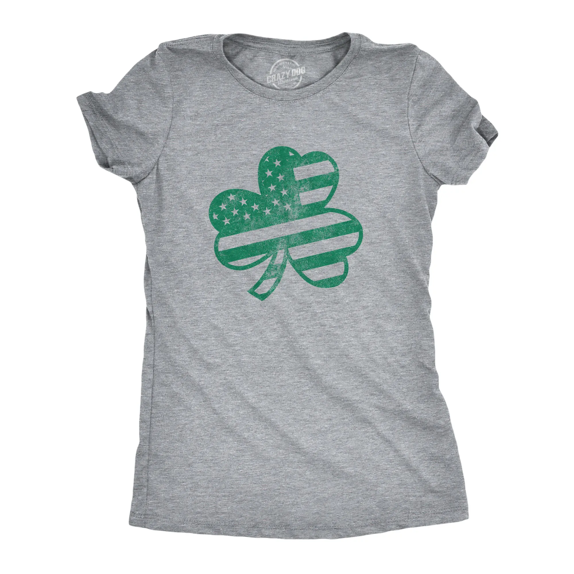 Womens American Shamrock Flag T Shirt USA Saint Patricks Day Clover Graphic Funny Womens T Shirts Cute Vintage Fashion Casual Ladies T-Shirt Gift Saint Patrick's Day Tops for Women Women's Novelty Tees Light Grey