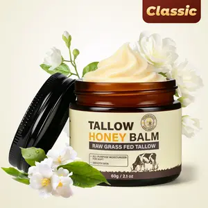 PICKTRIP Beef Tallow Honey Balm for Face & Body, Simple Ingredients - 80% Beef Tallow, 18% Honey & Beeswax, Vitamin E, Multi-Use Moisturiser for Smooth, Nourished and Comfortable skin