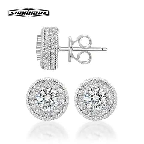[Pass Diamond Tester] 18k Gold-Plated Double Halo Ice Lab-Created Moissanite Stud Earrings Moissanite Jewelry Perfect Birthday Monther's Day Gift for Men Women