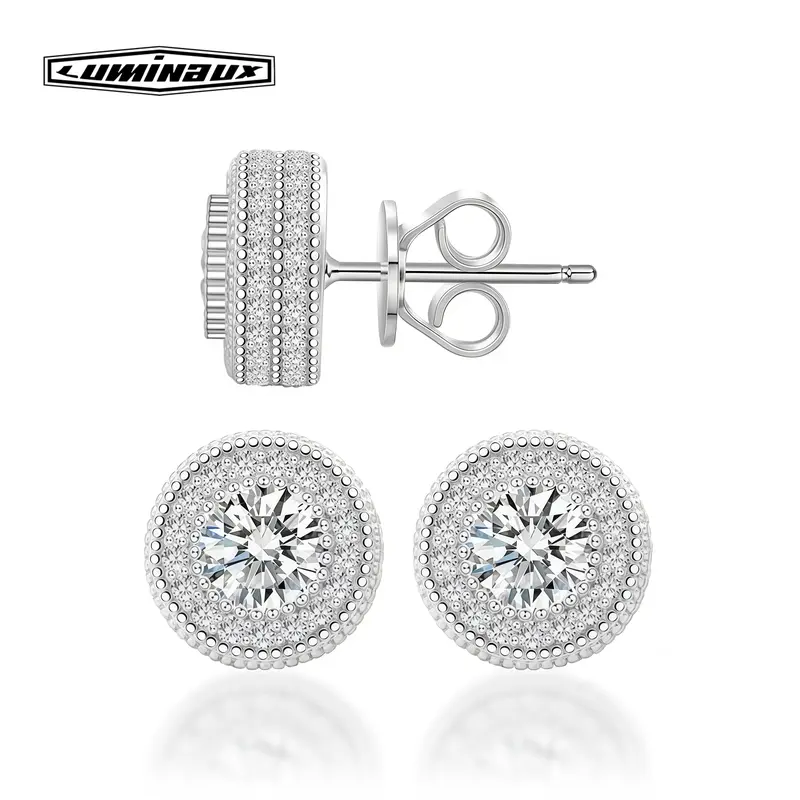 [Pass Diamond Tester] 18k Gold-Plated Double Halo Ice Lab-Created Moissanite Stud Earrings Moissanite Jewelry Perfect Birthday Monther's Day Gift for Men Women