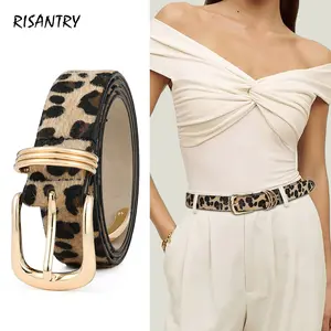 Risantry Women's Leopard Print Belt with Gold Buckle - Elevated Statement Belt for Everyday Dressing Elastic Belt