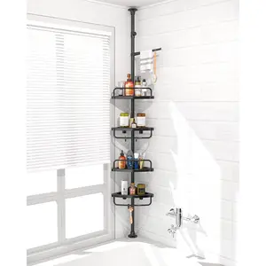 4 Layer Corner Shower, Stainless Tension Pole Shower Organizer, Corner Shower Shelf, Rustproof 3.3 to 9.8 ft