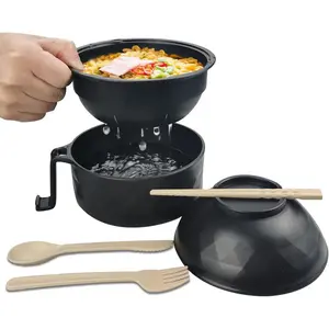 33oz Ramen Cooker Bowl Set – Microwave Safe Noodle Bowl with Chopsticks, Dorm Room & Apartment Must-Have Cutlery Tableware Black