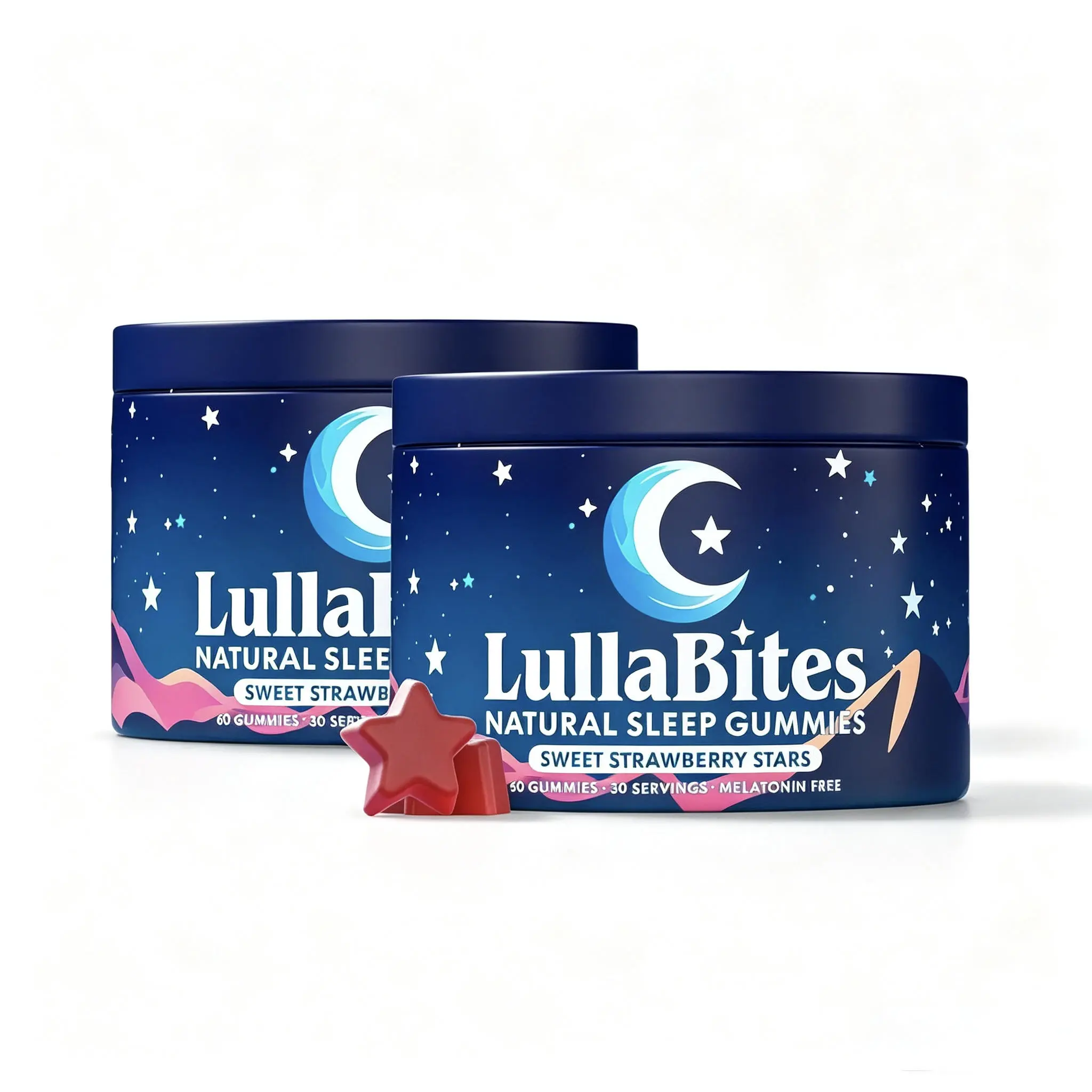 LullaBites Natural Sleep Gummies, Melatonin-Free Sleep Aid, Sweet Strawberry Star-Shaped Soft Chews, Natural Calm Support, Non-Habit Forming, 30 Servings
