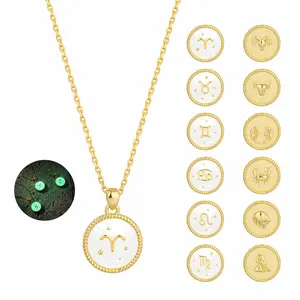 MYTYS Zodiac Sign Glow in the Dark Necklace, Personalized Horoscope White Enamel Charm Pendant, Astro Constellation Jewelry for Women Aesthetic Gift