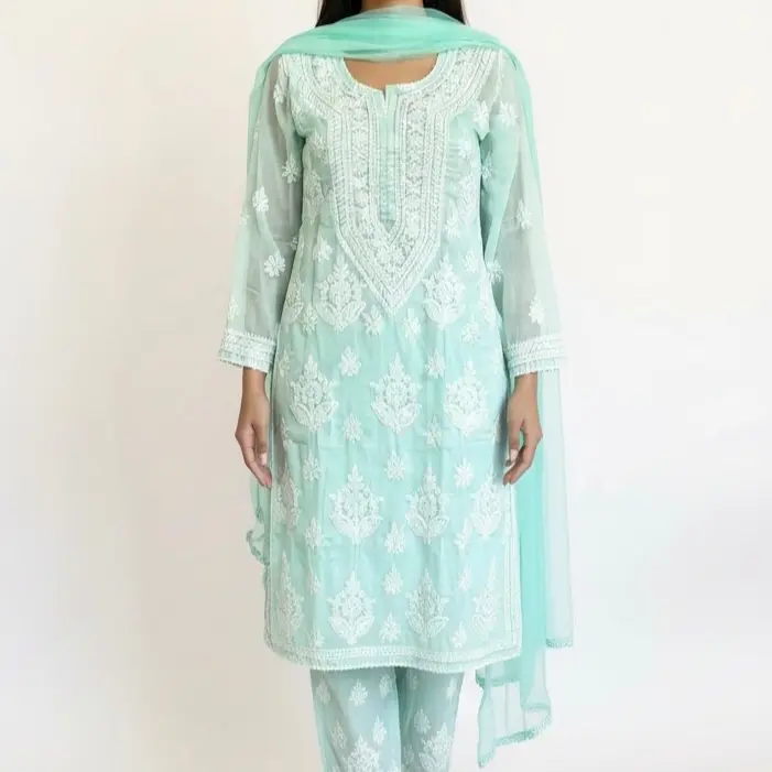 Aqua Blue Chikankari Suit  / Womenswear / Traditional