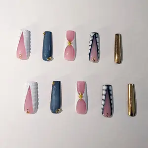 "Frosted Denim" Press on Nails | Premium Gel-Based | Salon-Quality & Reuseable | 10pc Set