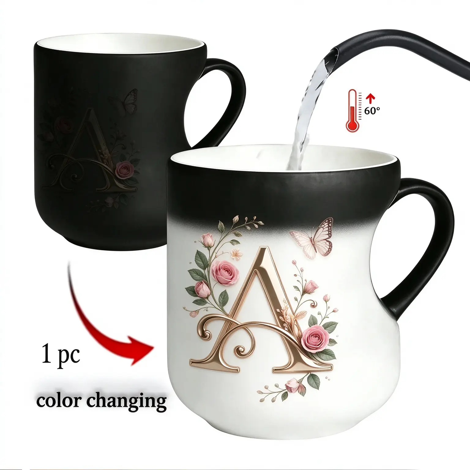 Shimmering Heart Initials Thermosensitive  Mug, Magic Color-Changing Heart-Handle Mug, Christmas gift, Drinkware new achievement ceramic coffee cup