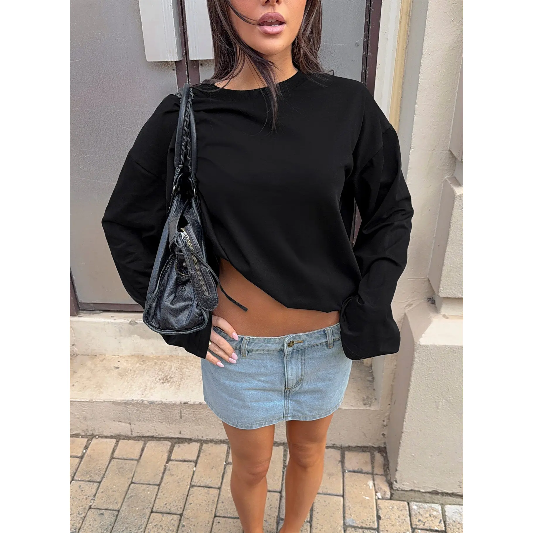 Settle Down Long Sleeve Top Black