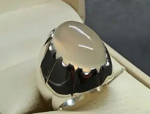 Natural 24 Carat Dur e Najaf Sterling Silver 925 Handmade White Quartz Religious Men's Pain Ring