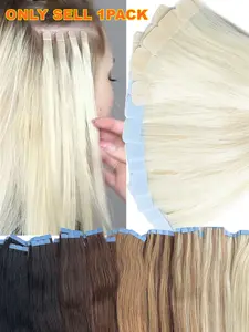 10PCS/Pack Mini Tape In Human Hair Extensions, Straight Real, Seamless, Natural Invisible, Add Volume/Highlight For Women, Suitable All Occasion, Black/Brown, Invisible Extension Hairpiece