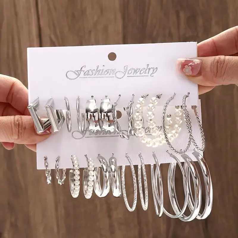 Earrings Women Silver Earrings Square Geometric Vintage Earrings Hepburn Style Earrings Set of 6