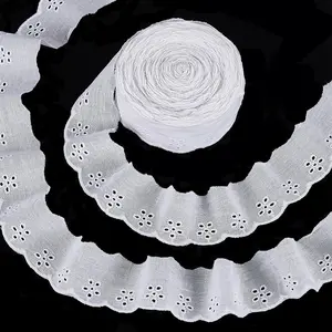 FINGERINSPIRE 15 Yards Cotton Lace Trim 1-5/8 Inch White Cotton Eyelet Lace Ribbon Floral Embroidery Ruffle Lace Trim Wavy Edge Floral Cotton Lace Ribbon for Sewing Dresses Clothes Bag Pets Clothes