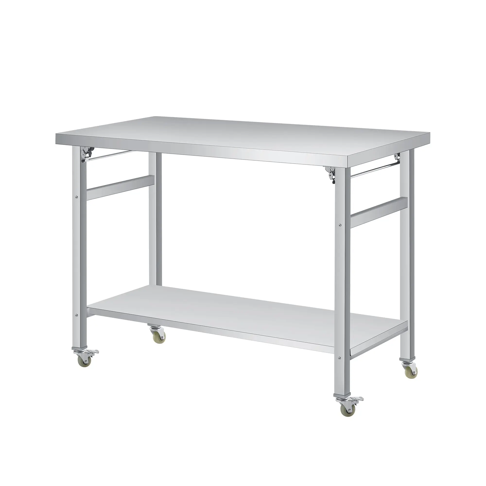 GARVEE 48X24 Inch Stainless Steel Folding Table, 920 Lbs Commercial Grade Prep Table with Undershelf and Lockable Casters, Double Tier Heavy-Duty Folding Workstation for Kitchen Restaurant Garage