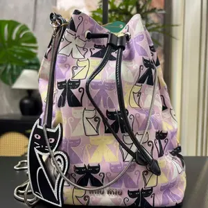 Pre-owned miu miu CANVAS WITH LEATHER TRIM Bucket Bag MIUMIU^/Bucket Bag/DMB1702016