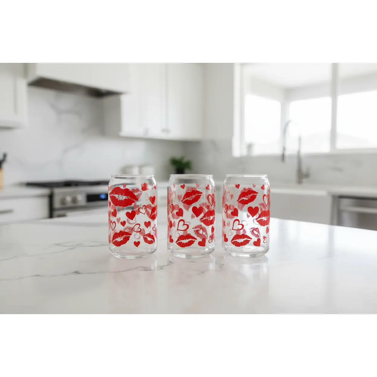 Red Lips & Hearts - UVDTF Wrap for cups/hard surfaces sticker