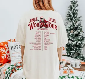 Santa Claus World Tour Shirt, Jingle Bells Rock And Roll Santa Tour Sweatshirt, Christmas Music Hoodie, Holiday Tee, Xmas Gift Jersey Sleeve