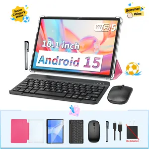 【SummerWins】PYNAREL 10.1 Inch Android 15 Tablet, Wireless Set with Keyboard, Mouse, Case, Stylus, 64GB ROM, Dual Camera