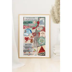 Boston City Collage Wall Art Poster Fenway Park Travel Style Sports Home Office Decor