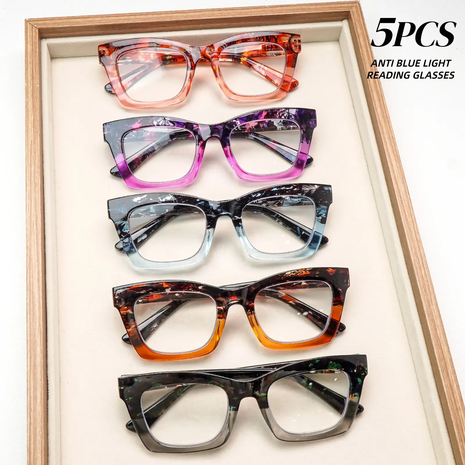 5 Pack Reading Glasses for Women Blue Light Blocking Spring Hinge Lightweight Mix Color Oversized Eyeglasses Daily Unisex High Quality Eyewear
